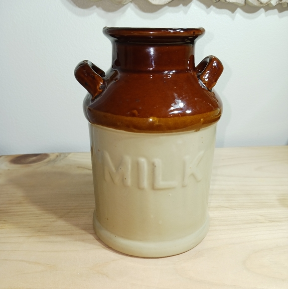 Accents Vintage 7 Tall Milk Crock Jug Browncream Stoneware No